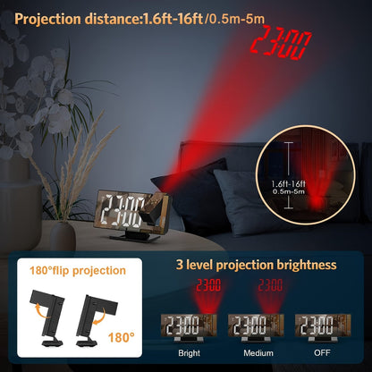 Réveil projecteur LED avec projection réglable à 180° – Affichage clair et fonction snooze pour chambre ou bureau
