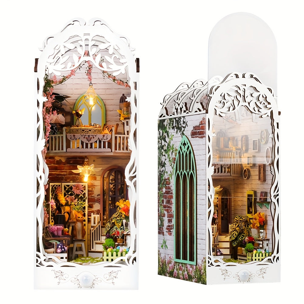 Puzzle 3D en bois – Maison fleurie blanche avec éclairage et housse anti-poussière