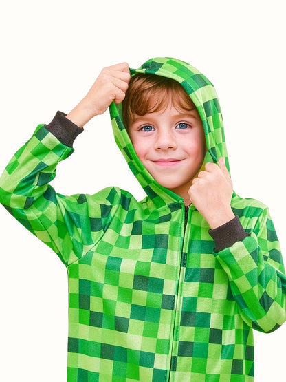 Minecraft Inspiré Grenouillère à Carreaux Verts pour Enfants – Parfaite pour Halloween et les Fêtes
