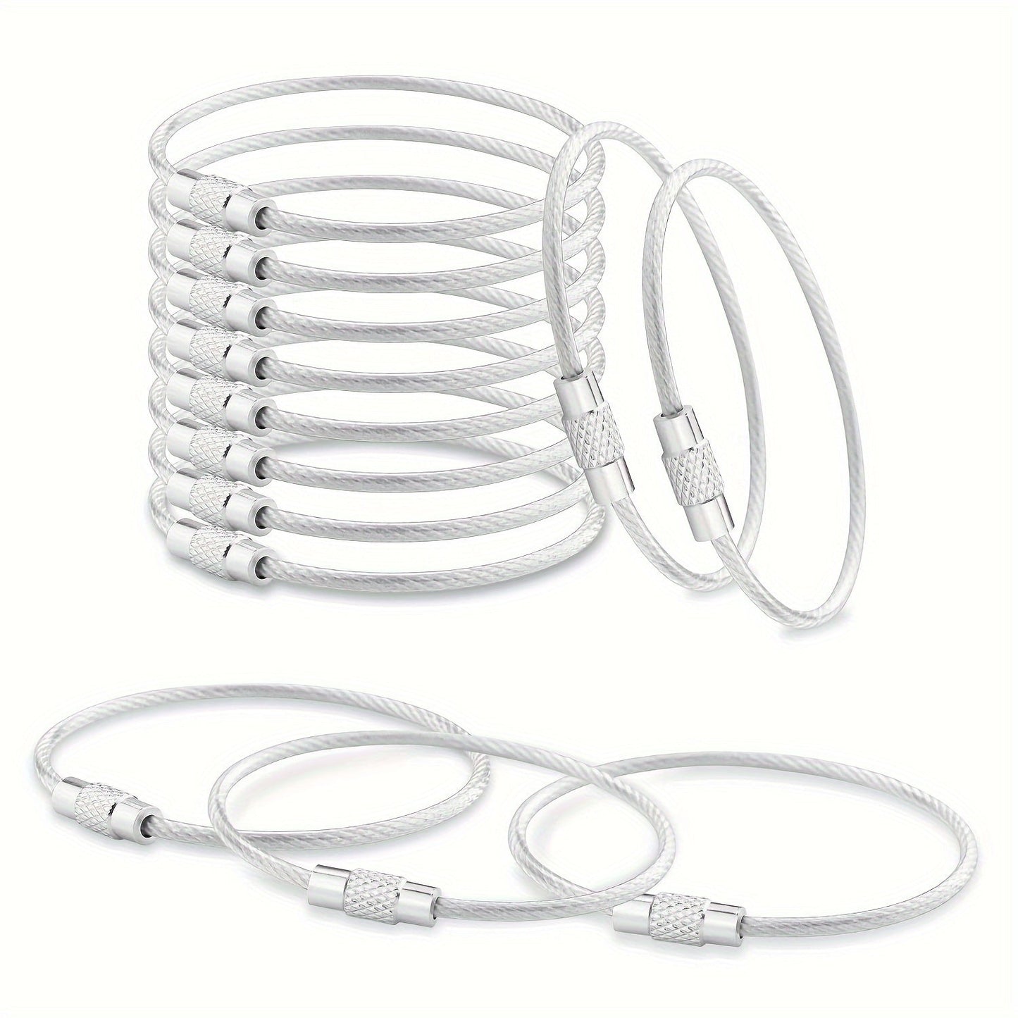 Set de 10 Porte-clés Câble en Acier – Porte-clés Durables pour Voyage et Activités de Plein Air