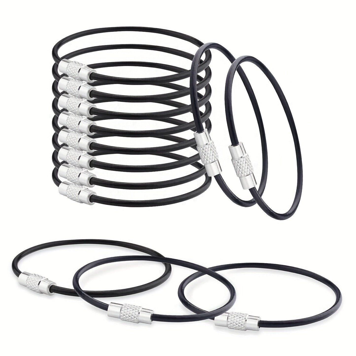 Set de 10 Porte-clés Câble en Acier – Porte-clés Durables pour Voyage et Activités de Plein Air