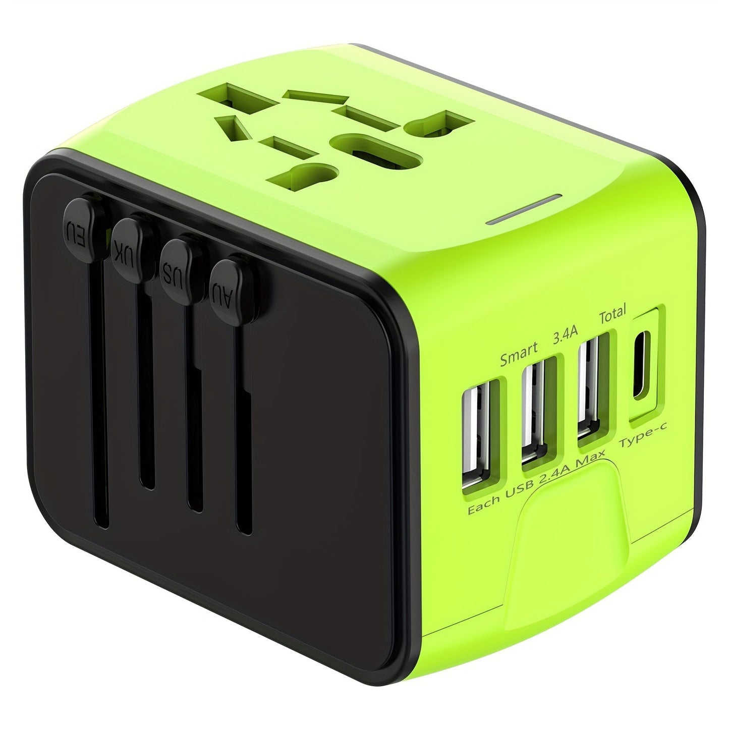 Adaptateur de voyage avec 4 ports USB et Type-C – Charge rapide et sécurité mondiale