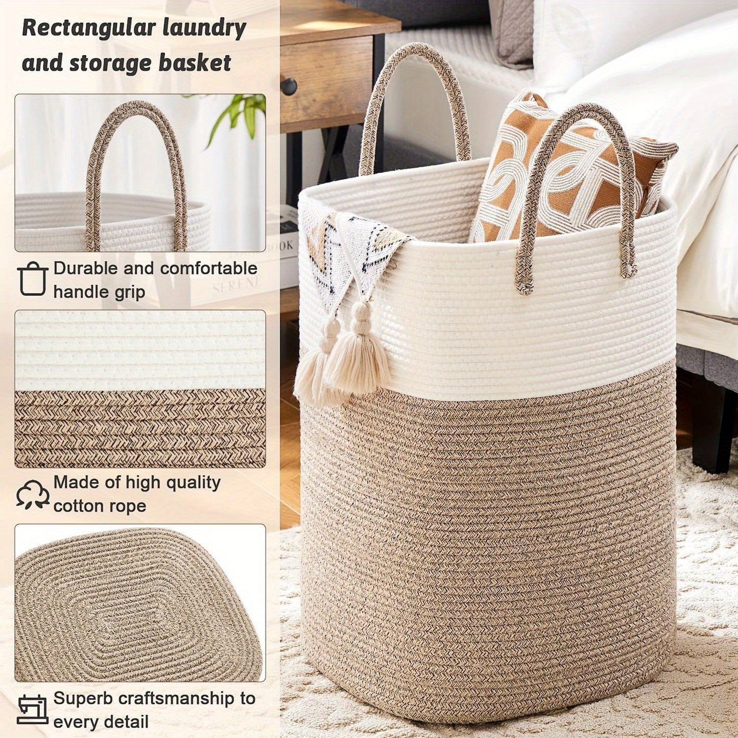 Panier à linge tissé extra grand - Grand espace, durable et pratique