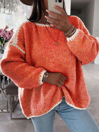 Pull à épaules dénudées à blocs de couleur - Décontracté et confortable pour l’automne et l’hiver