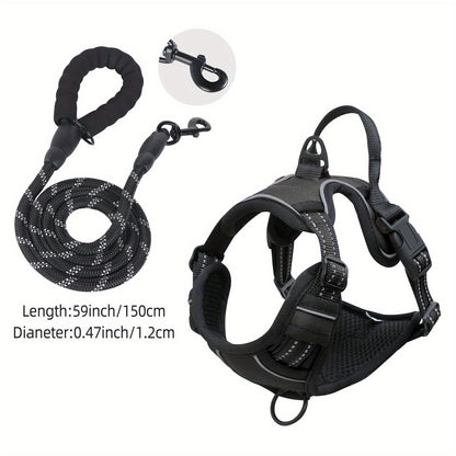 Harnais réfléchissant pour chien avec ensemble laisse – Réglable et sécuritaire pour promenades et entraînement