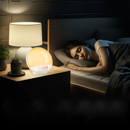 Réveil digital Halo Light – Réveil effet lever de soleil avec alimentation USB et double fonction alarme