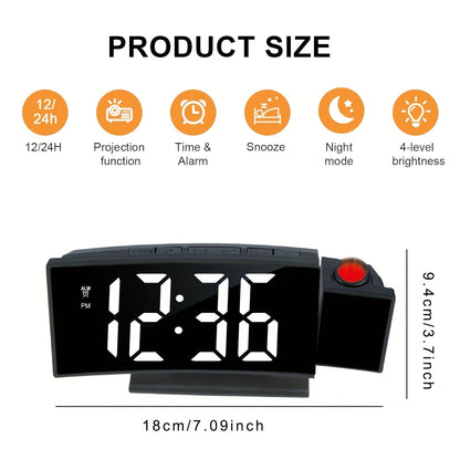 Réveil projecteur digital – Affichage LED et fonction snooze avec luminosité réglable
