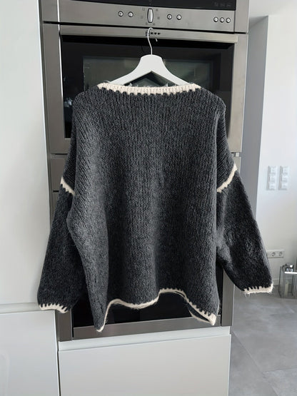 Pull à épaules dénudées à blocs de couleur - Décontracté et confortable pour l’automne et l’hiver