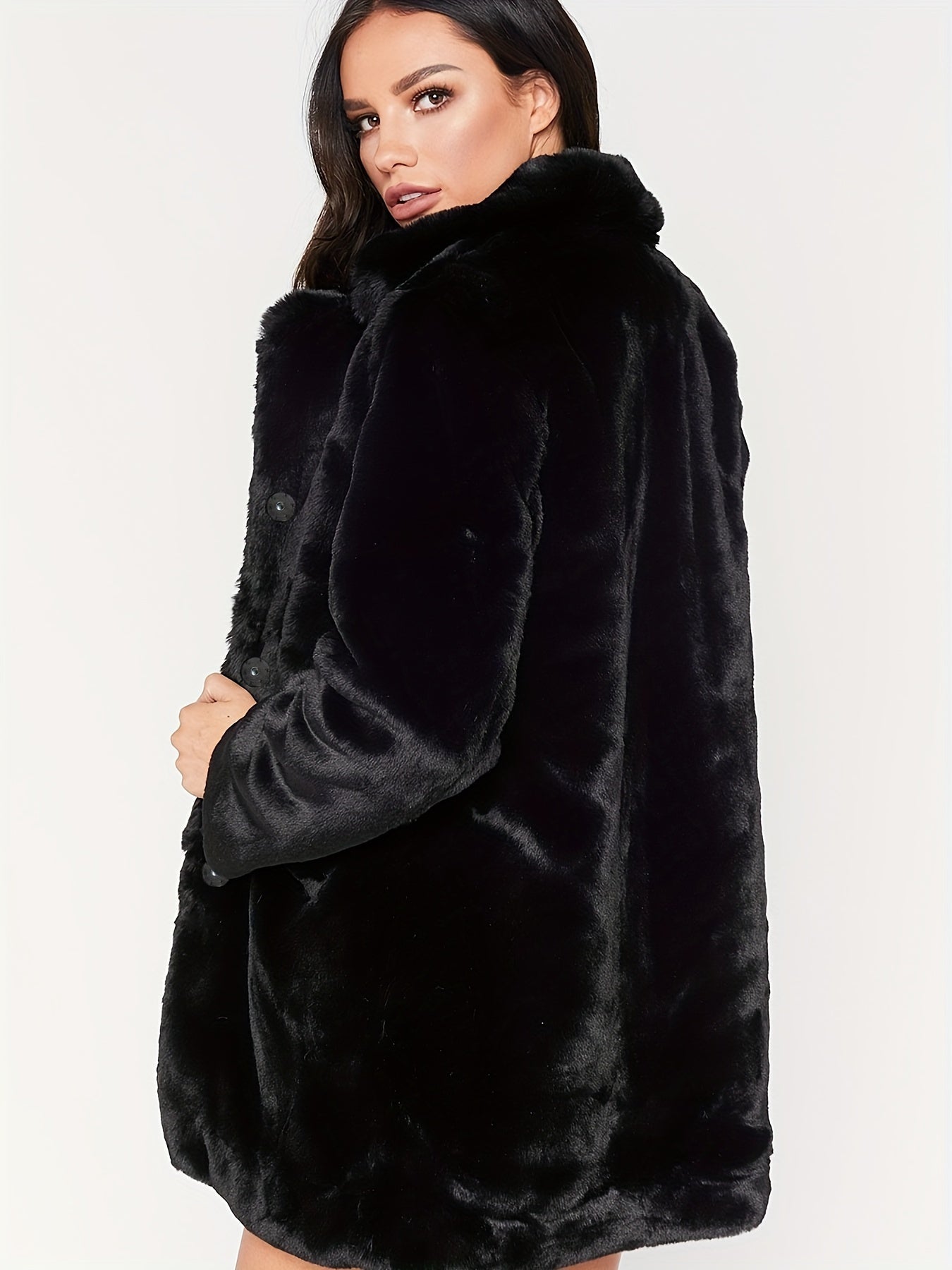 Manteau d'hiver mi-long élégant pour femme en fausse fourrure - Stylé et chaud pour les mois froids