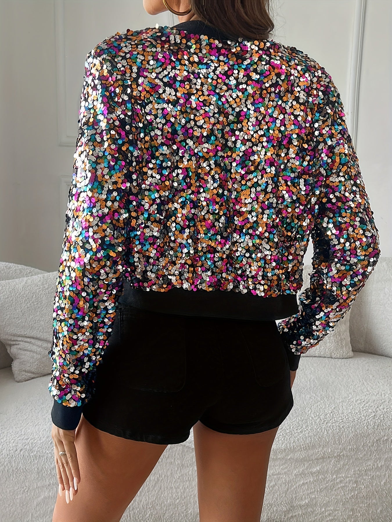 Blouson bomber à sequins scintillants – Look éclatant pour les fêtes et les soirées