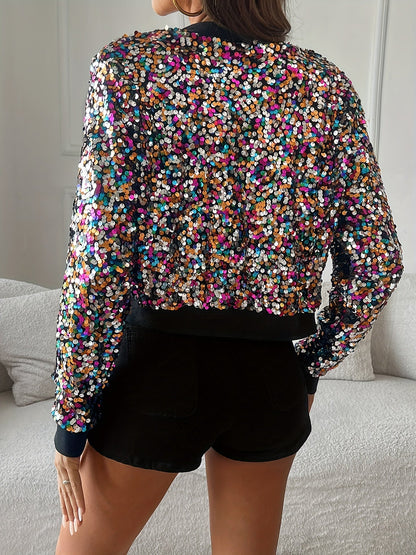 Blouson bomber à sequins scintillants – Look éclatant pour les fêtes et les soirées