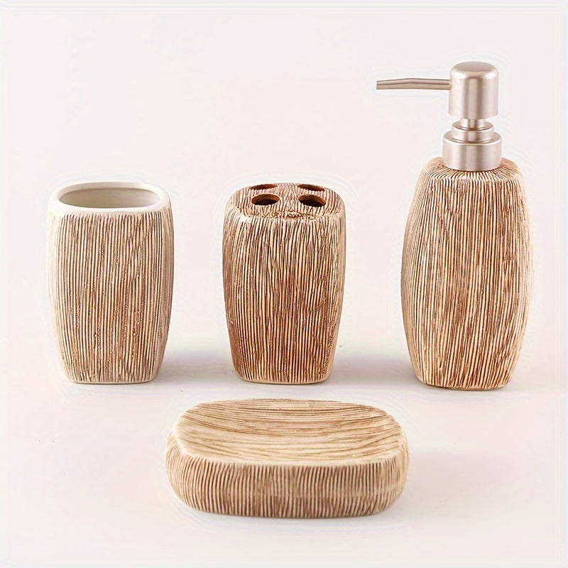 Set de Salle de Bain en Céramique Style Grain de Bois – Accessoires de Luxe pour une Touche Naturelle dans votre Salle de Bain