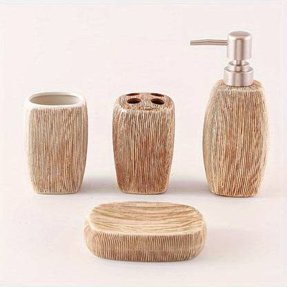 Set de Salle de Bain en Céramique Style Grain de Bois – Accessoires de Luxe pour une Touche Naturelle dans votre Salle de Bain