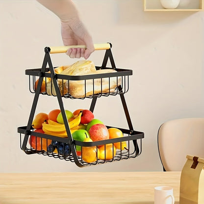 Panier de rangement 2 ou 3 étages avec poignée en bois - Solution élégante pour cuisine et salle de bain