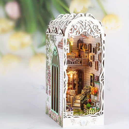 Puzzle 3D en bois – Maison fleurie blanche avec éclairage et housse anti-poussière