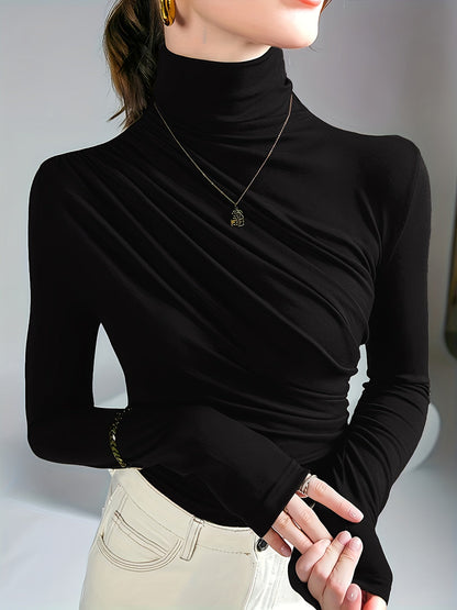 Top Plissé Chic avec Col Montant – Choix Stylé et Confortable pour l’Automne et l’Hiver