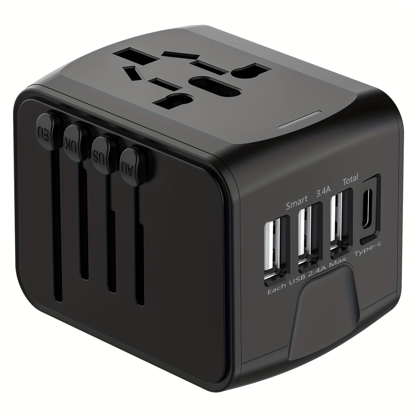 Adaptateur de voyage avec 4 ports USB et Type-C – Charge rapide et sécurité mondiale