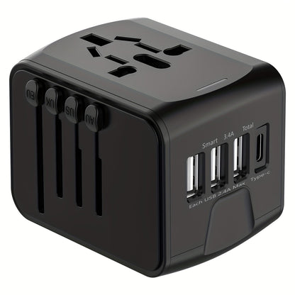 Adaptateur de voyage avec 4 ports USB et Type-C – Charge rapide et sécurité mondiale