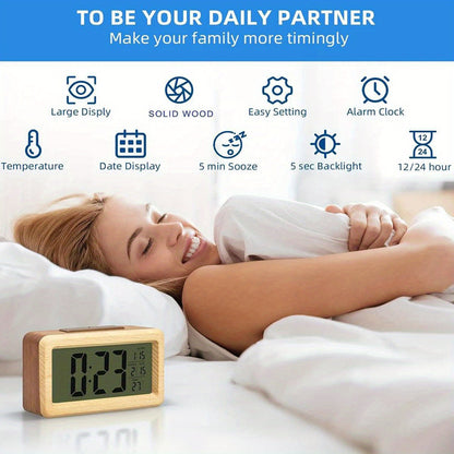Réveil digital en bois – Écran LED avec température et date