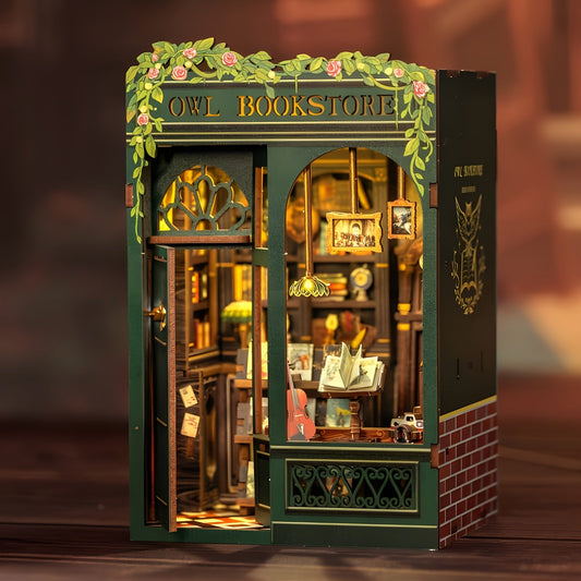 Boutique de livres miniature DIY Hiboux – Kit 3D en bois avec éclairage pour décoration créative