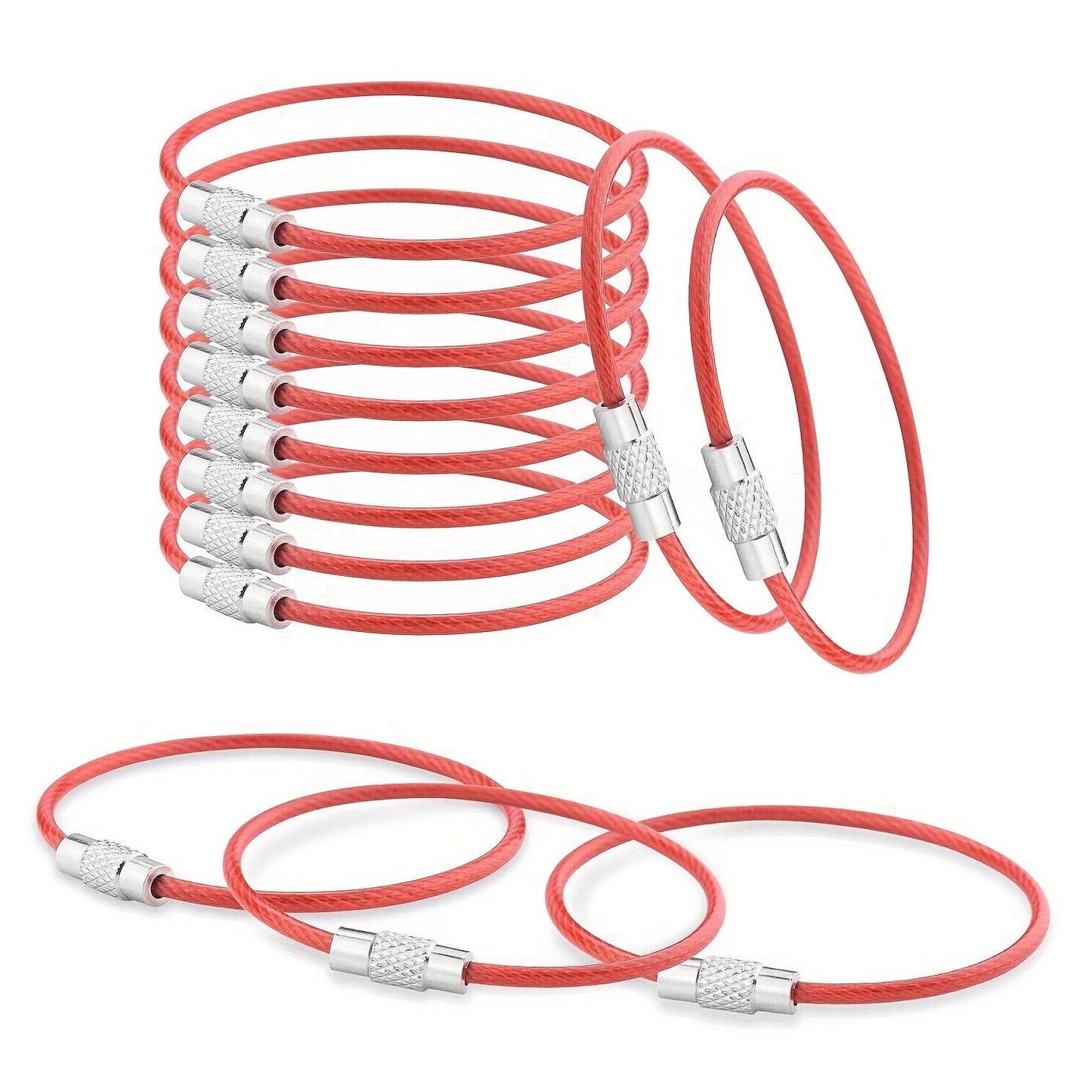 Set de 10 Porte-clés Câble en Acier – Porte-clés Durables pour Voyage et Activités de Plein Air