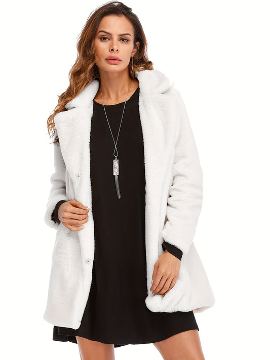 Manteau d'hiver mi-long élégant pour femme en fausse fourrure - Stylé et chaud pour les mois froids