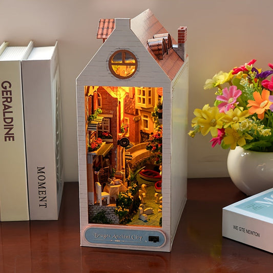 Support à livres maison de Bruges DIY – Modèle 3D en bois de la vieille ville