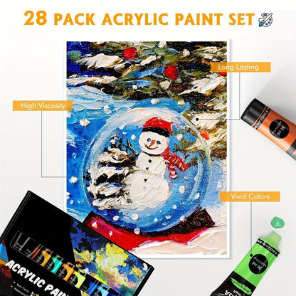 Set de Peinture Acrylique – 28 Pièces, Comprenant 18 Couleurs de Peinture Acrylique et 10 Pinceaux