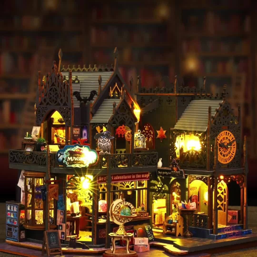 Maison de livres enchantée – Puzzle 3D en bois avec éclairage magique