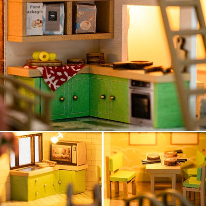 Kit de puzzle 3D villa miniature – Modèle fait main avec éclairage LED et intérieur détaillé