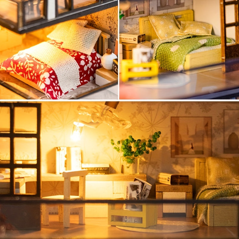 Kit de puzzle 3D villa miniature – Modèle fait main avec éclairage LED et intérieur détaillé