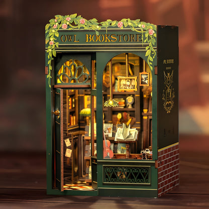 Boutique de livres miniature DIY Hiboux – Kit 3D en bois avec éclairage pour décoration créative