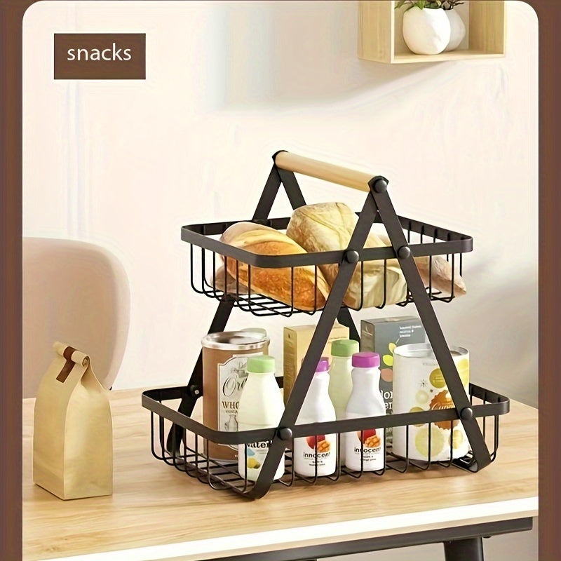 Panier de rangement 2 ou 3 étages avec poignée en bois - Solution élégante pour cuisine et salle de bain