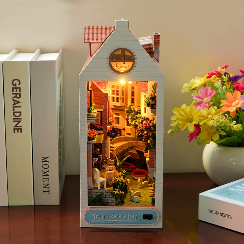 Support à livres maison de Bruges DIY – Modèle 3D en bois de la vieille ville