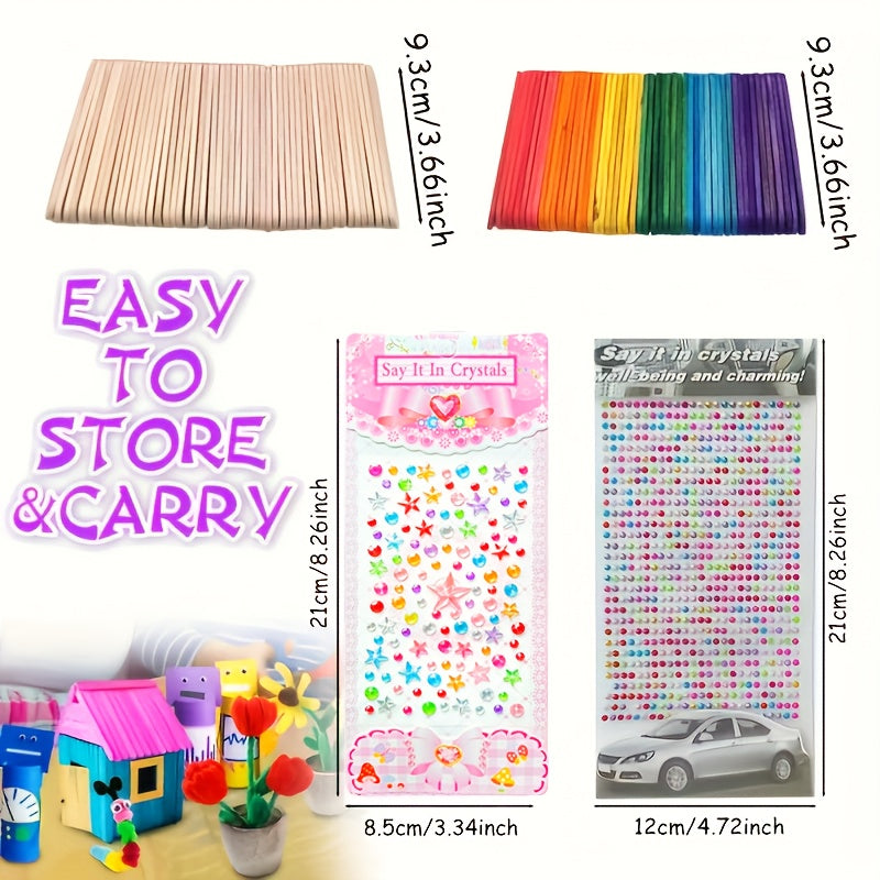 Set complet de bricolage pour enfants – Ensemble créatif avec autocollants, bâtonnets, plumes et plus