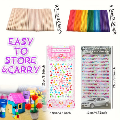 Set complet de bricolage pour enfants – Ensemble créatif avec autocollants, bâtonnets, plumes et plus