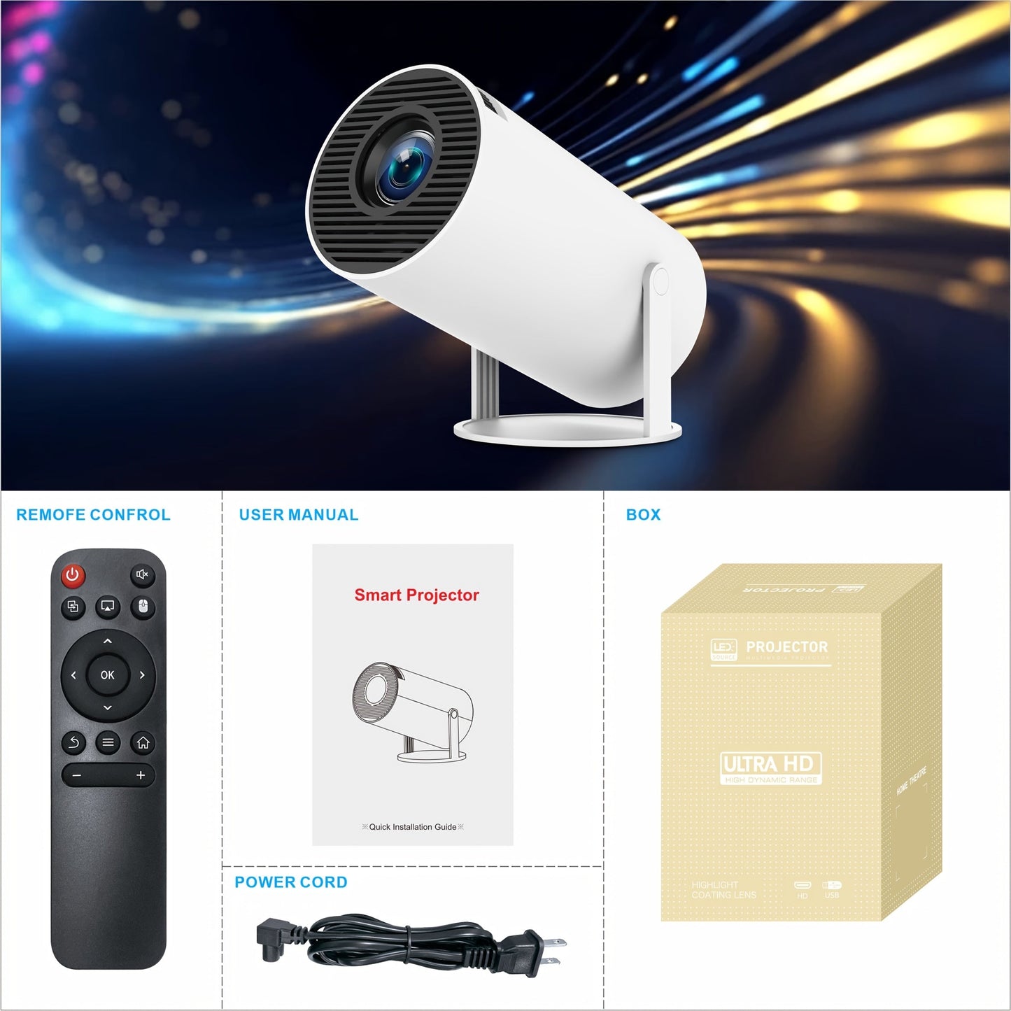 Mini Projecteur Intelligent - Projecteur Portable Rotatif à 180° pour Films en Plein Air et Streaming