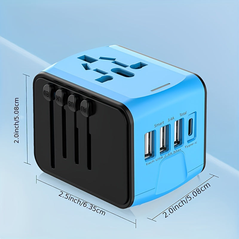 Adaptateur de voyage avec 4 ports USB et Type-C – Charge rapide et sécurité mondiale