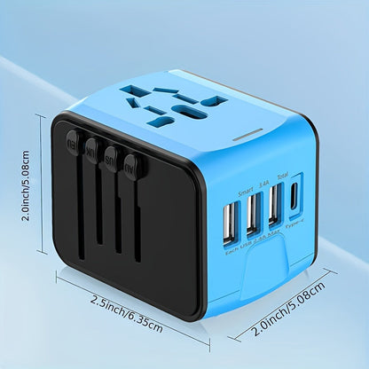 Adaptateur de voyage avec 4 ports USB et Type-C – Charge rapide et sécurité mondiale