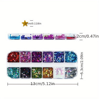 12 Couleurs de Sequins Étoiles – Sequins pailletés en boîte longue pour DIY et scrapbooking