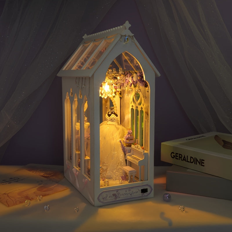 Maison de poupée robe de mariée DIY – Kit de construction 3D avec éclairage et meubles décoratifs