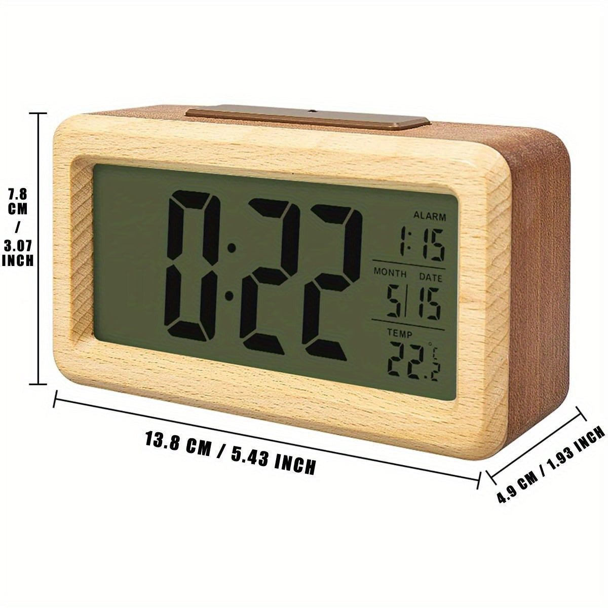 Réveil digital en bois – Écran LED avec température et date