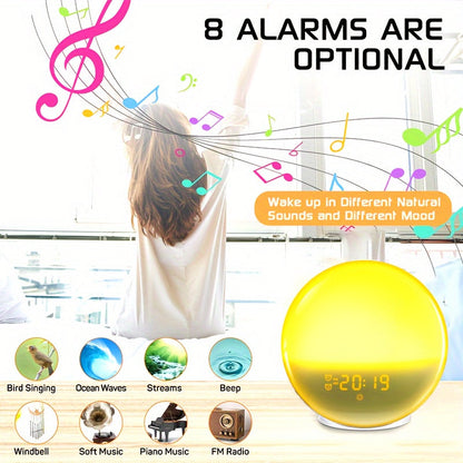 Réveil digital Halo Light – Réveil effet lever de soleil avec alimentation USB et double fonction alarme