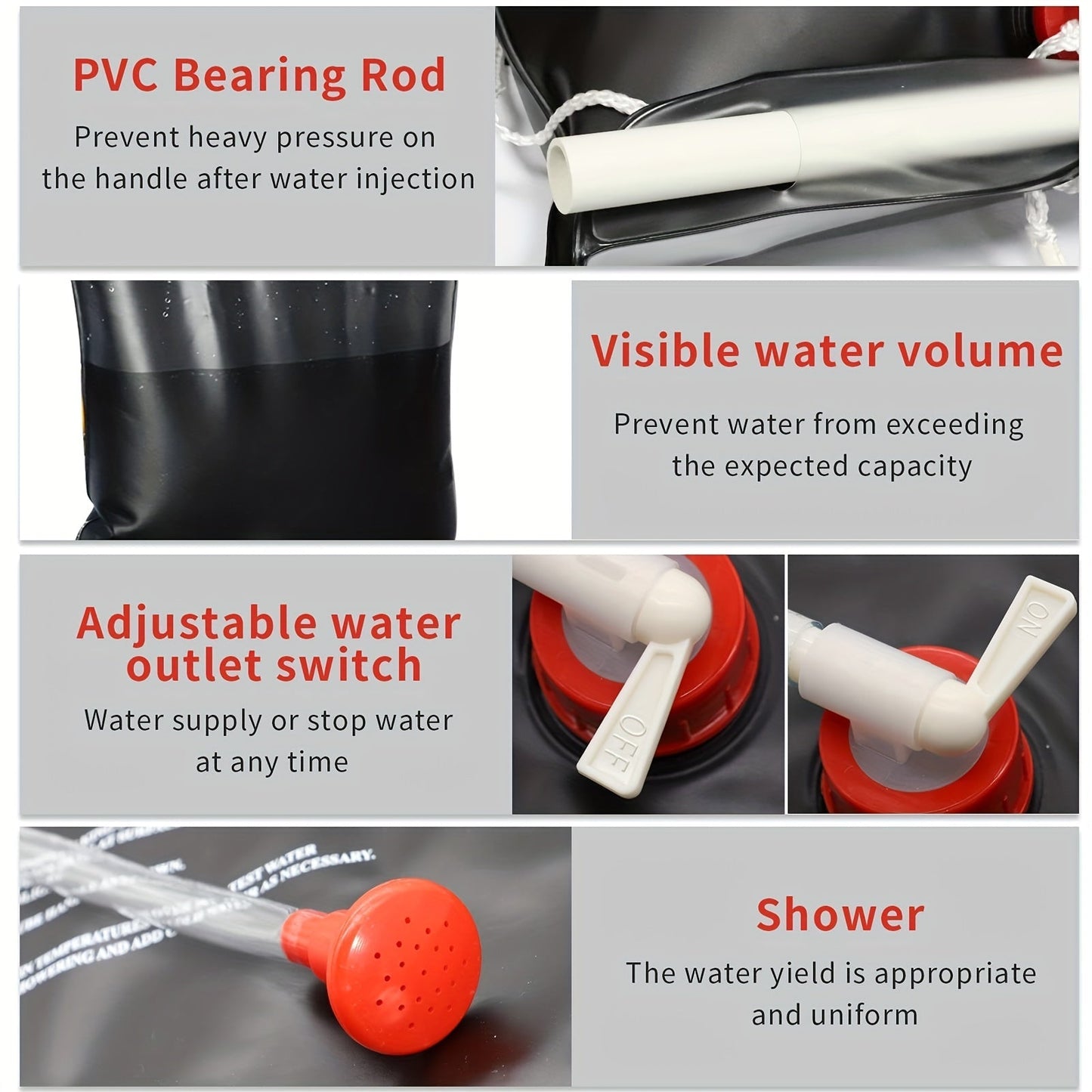 Douche de camping portable – 20L avec tuyau amovible et pommeau réglable