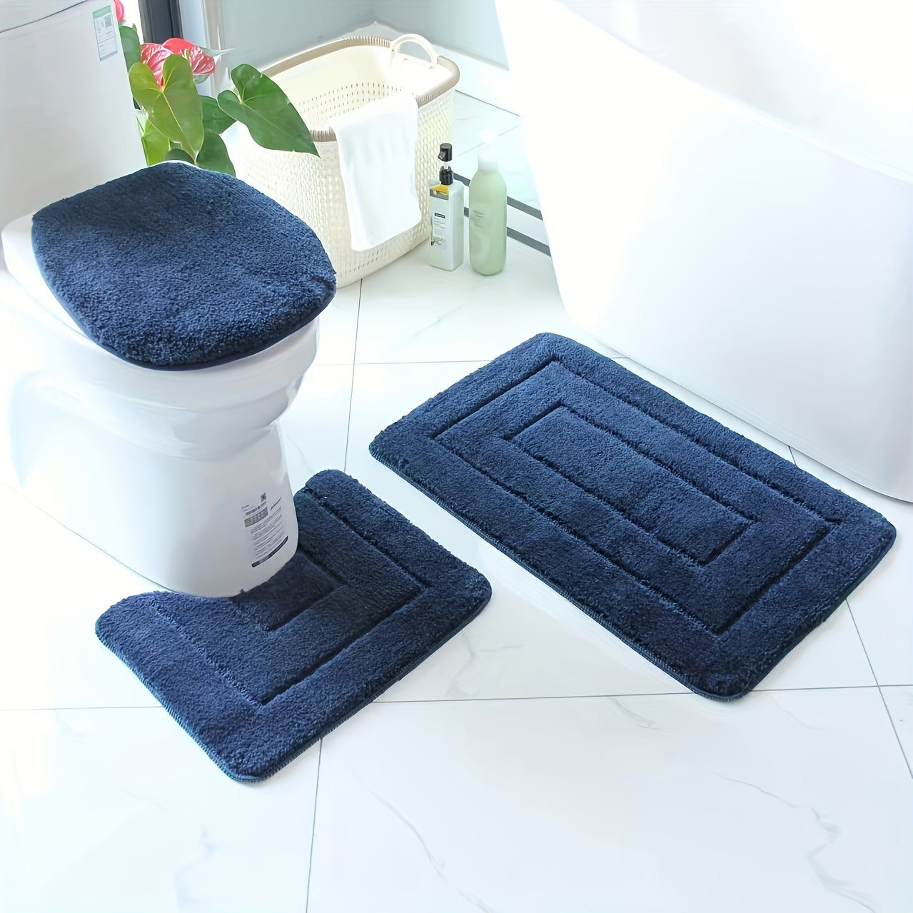 Set de Tapis de Salle de Bain en Microfibres Ultrafines 3 Pièces – Séchage Rapide et Absorbant