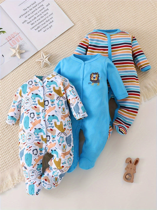 Set de 3 Bodys Bébé avec Imprimés Animaux – Manches Longues pour Activités en Plein Air