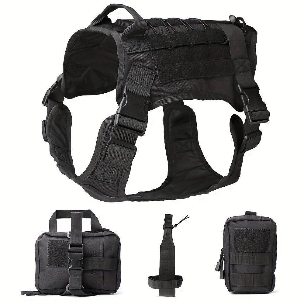 Harnais tactique pour chien avec poches – Nylon durable pour entraînement et aventures