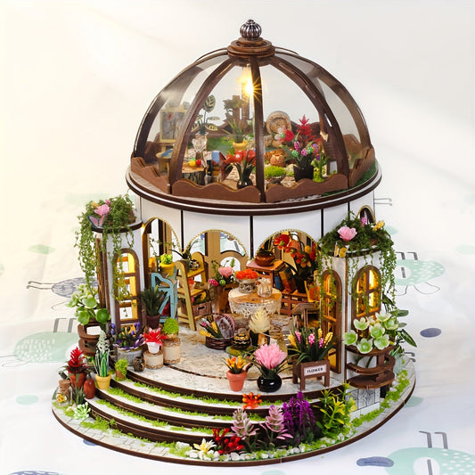 Maison miniature fleurs – Puzzle 3D en bois avec éclairage LED et jardin détaillé