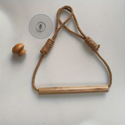 Support Papier Toilette Rustique – Corde Macramé et Bâton en Bois pour Salle de Bain