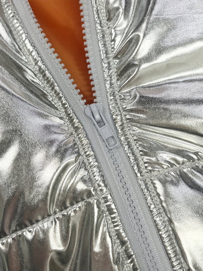 Veste courte brillante à fermeture éclair - Manteau d’hiver chaud et stylé pour femme